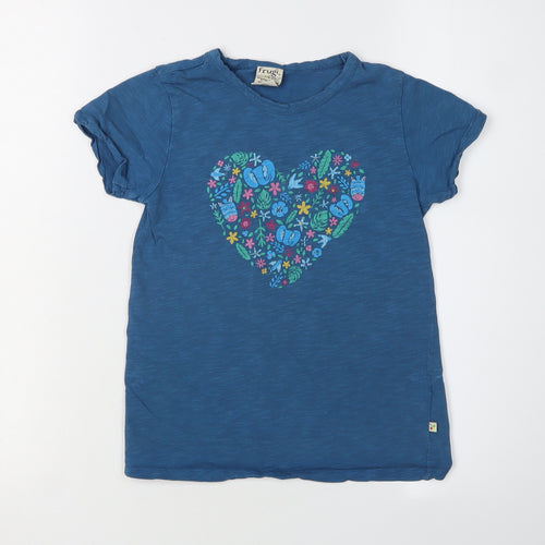 Frugi Girls Blue T-Shirt 7-8 Years Floral Graphic Print