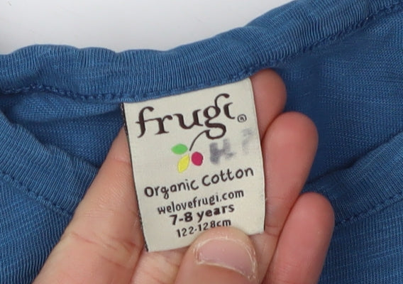 Frugi Girls Blue T-Shirt 7-8 Years Floral Graphic Print