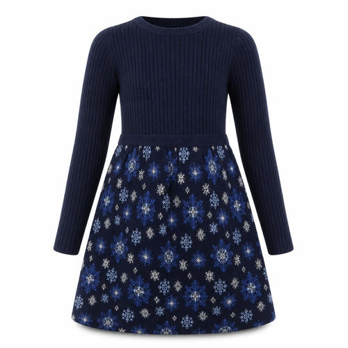 Miss Mona Mouse Girls Blue Knit Fit & Flare Dress 4-5 Years