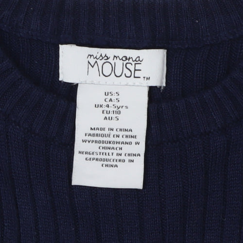 Miss Mona Mouse Girls Blue Knit Fit & Flare Dress 4-5 Years