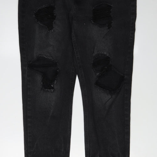 PrettyLittleThing Women's Black Distressed Straight Jeans Size 16