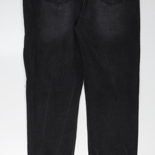 PrettyLittleThing Women's Black Distressed Straight Jeans Size 16