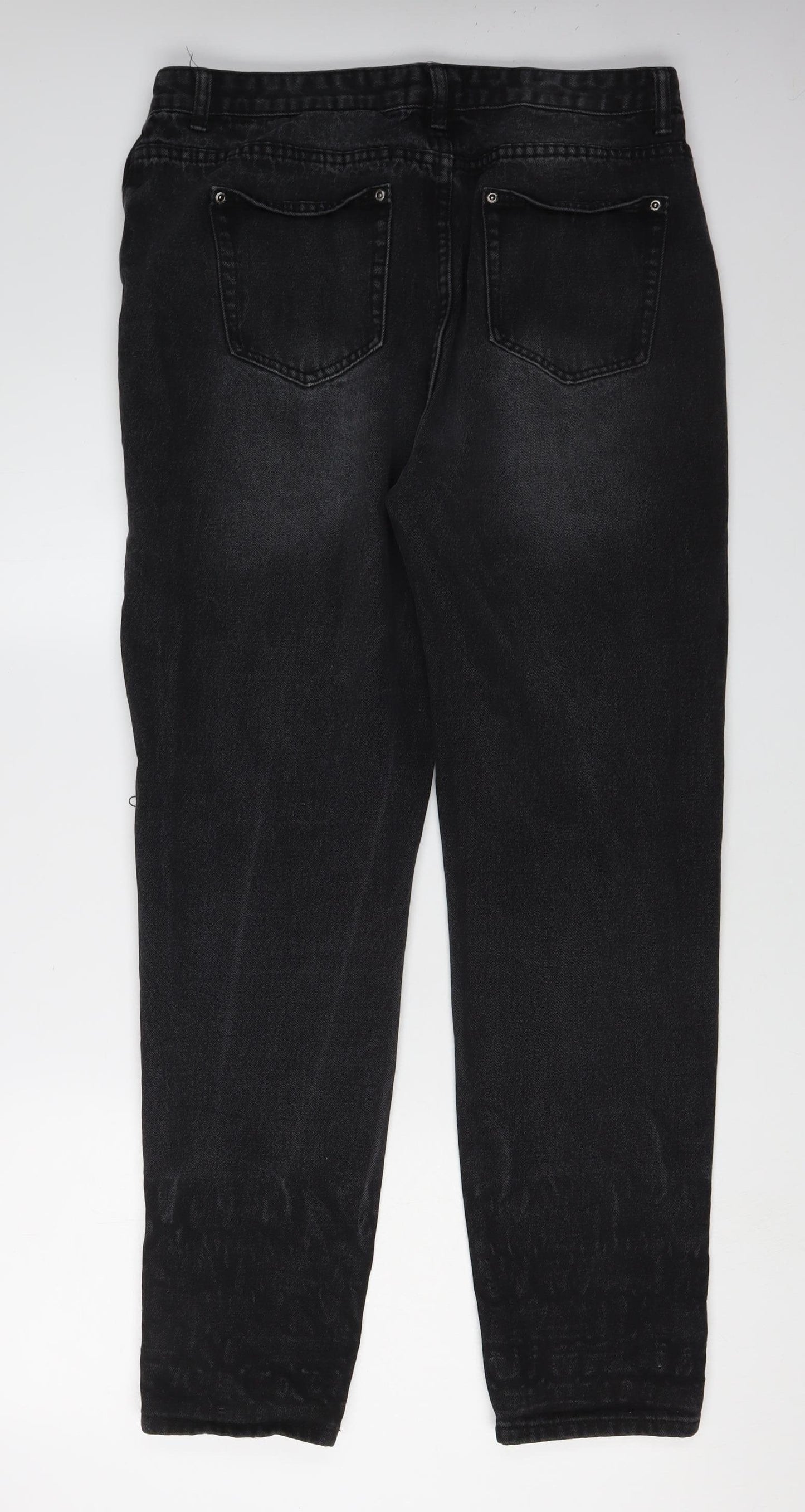 PrettyLittleThing Women's Black Distressed Straight Jeans Size 16