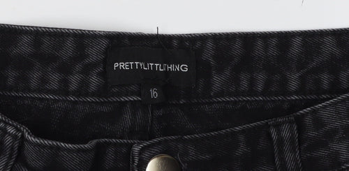 PrettyLittleThing Women's Black Distressed Straight Jeans Size 16