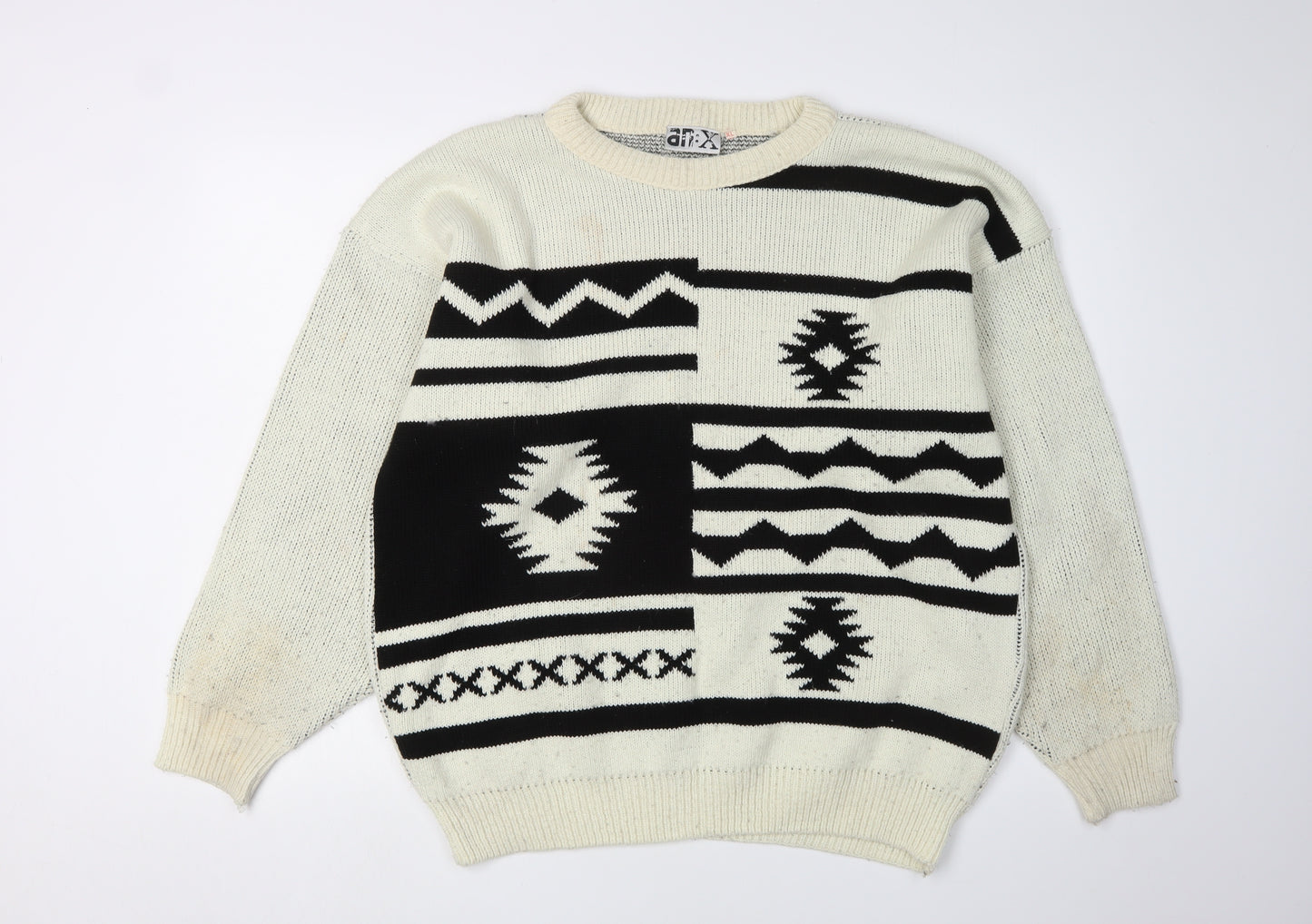 an:X Men's Ivory Geometric XL Pullover Jumper