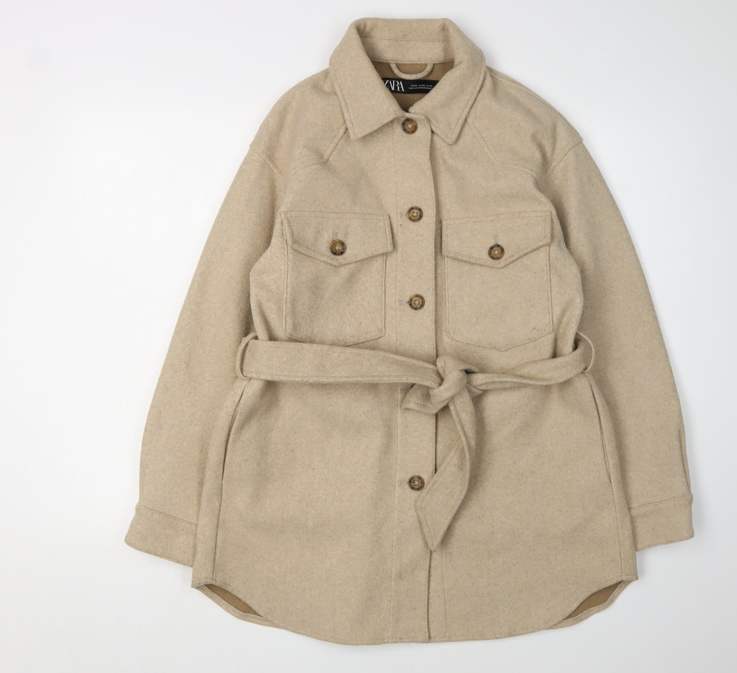 ZARA Women's Beige Mid-Length Wool Coat XS