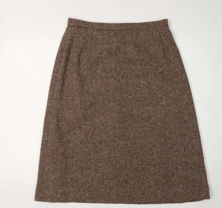 Angela Gore Women's Brown Wool Midi Skirt, UK 2