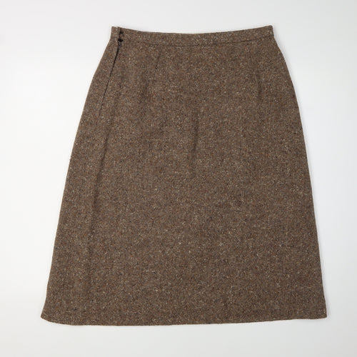 Angela Gore Women's Brown Wool Midi Skirt, UK 2