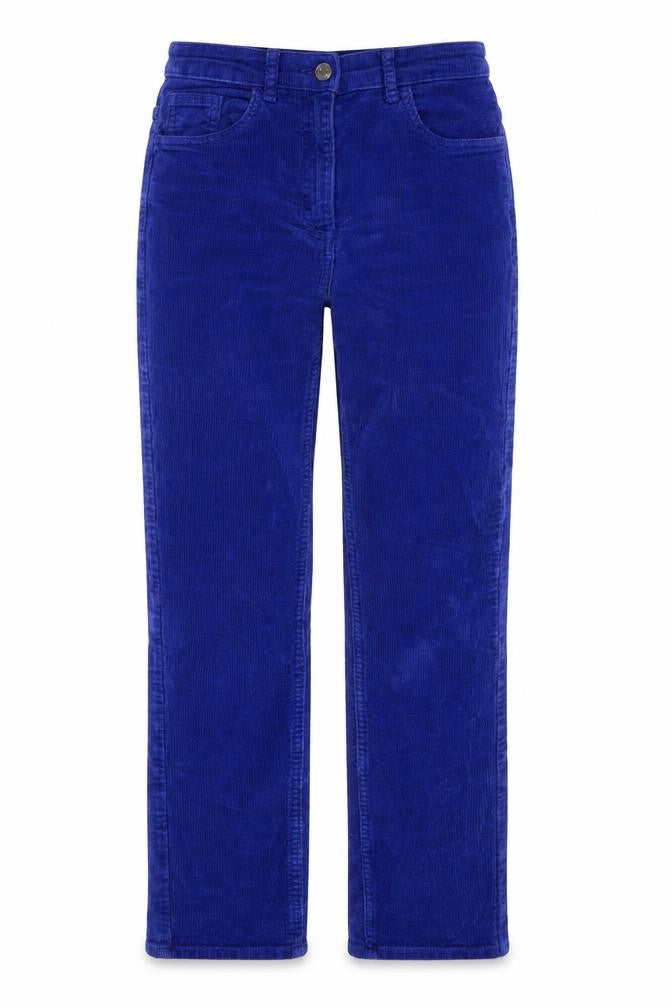 Front view of Weekday Women's Blue Slim Corduroy Trousers, size 6