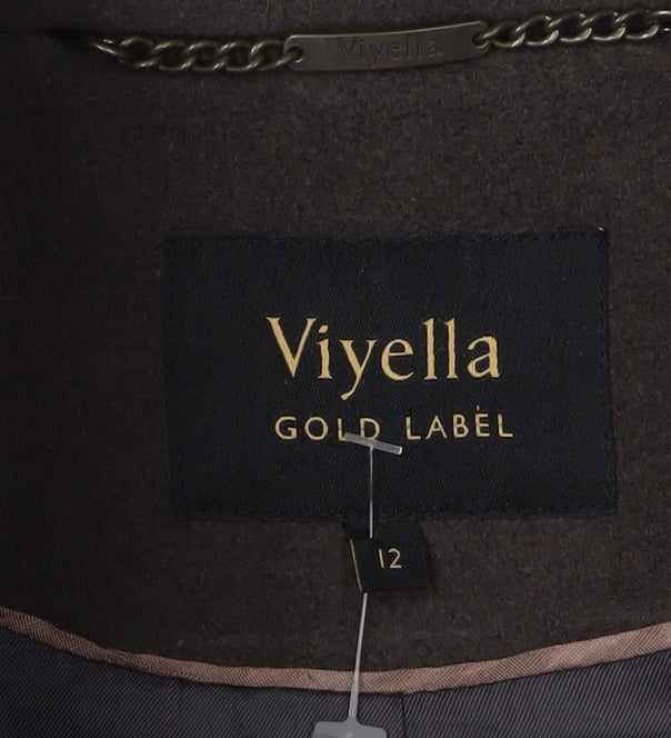 Viyella Women's Brown Wool Cashmere Mid-Length Coat Size 12