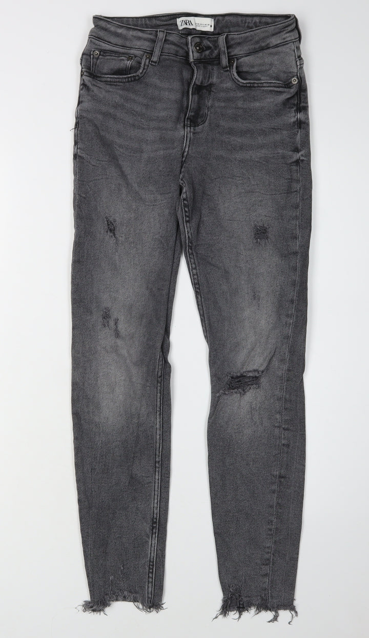 Zara Women's Grey Skinny Distressed Denim Jeans Size 8