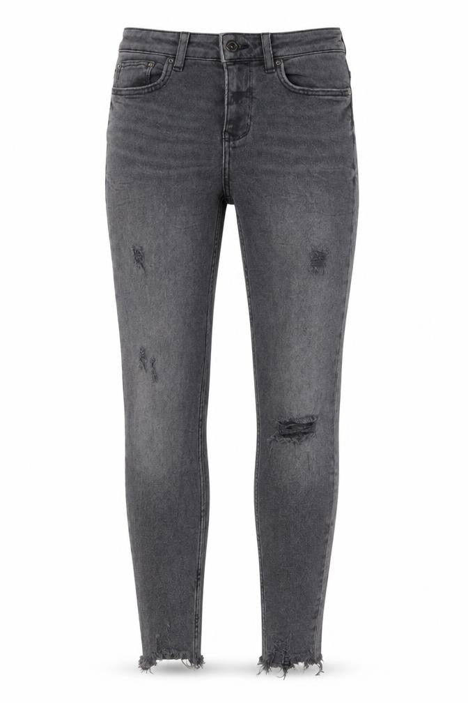Front view of Zara Women's Grey Skinny Distressed Denim Jeans, size 8