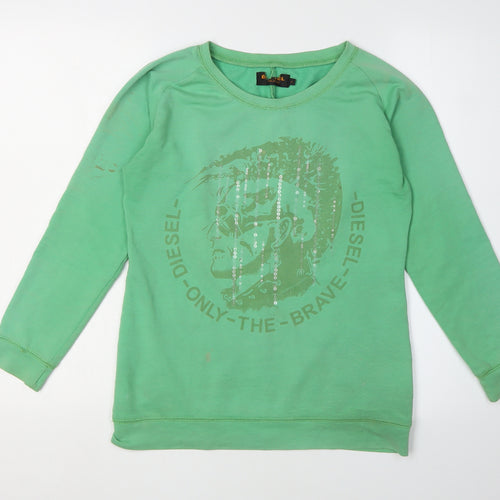 Diesel Women's Green Logo Sequin Pullover Sweatshirt - Size M