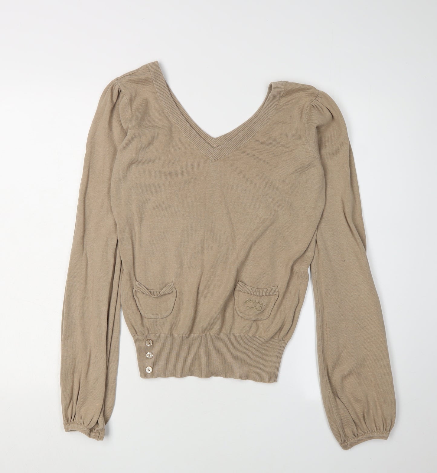 Soul Cal Women's Beige V-Neck Pullover Size 14
