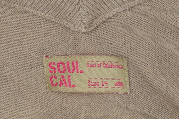 Soul Cal Women's Beige V-Neck Pullover Size 14