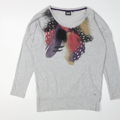 Animal Women's Grey Feather Print T-Shirt Size 12