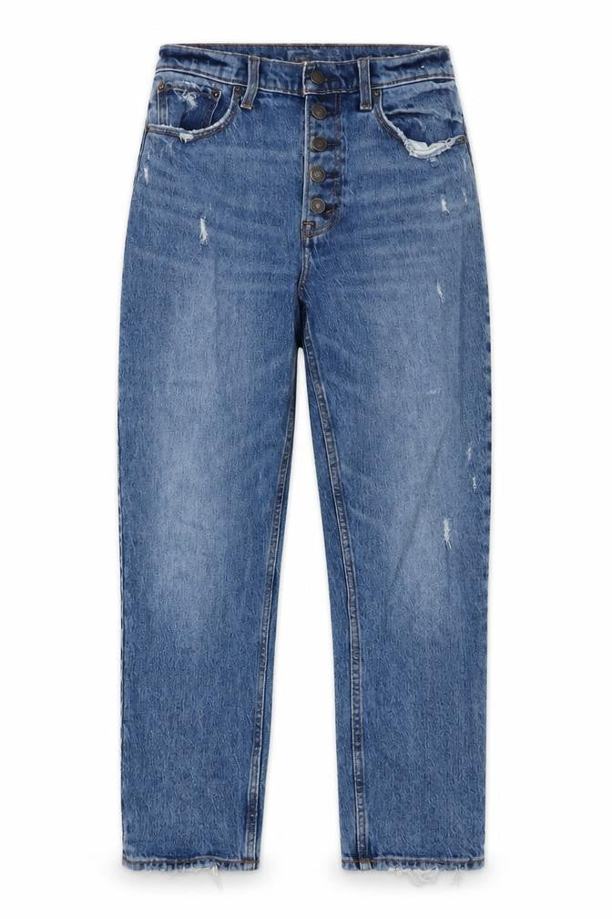 Front view of Abercrombie & Fitch Women's Blue Mom Jeans, size 4