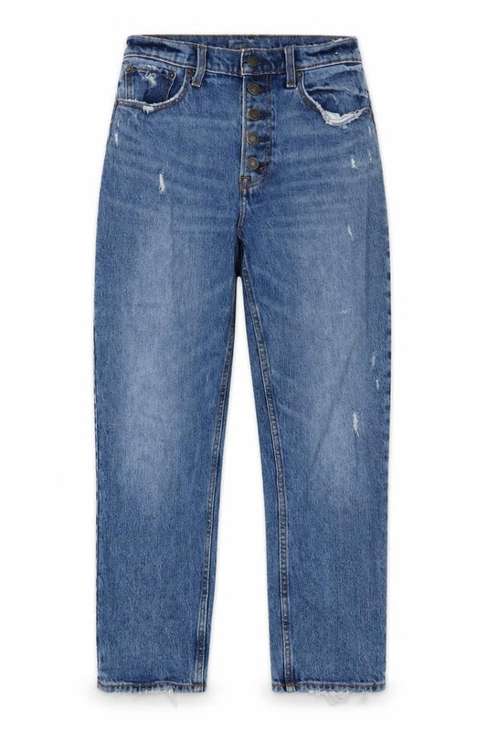 Front view of Abercrombie & Fitch Women's Blue Mom Jeans, size 4