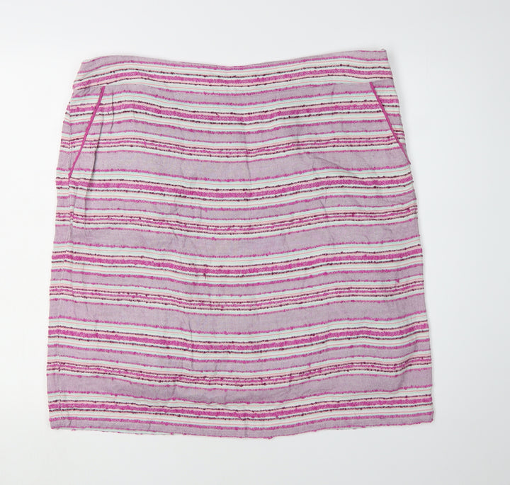 White Stuff Women's Pink Striped Straight Skirt Size 18