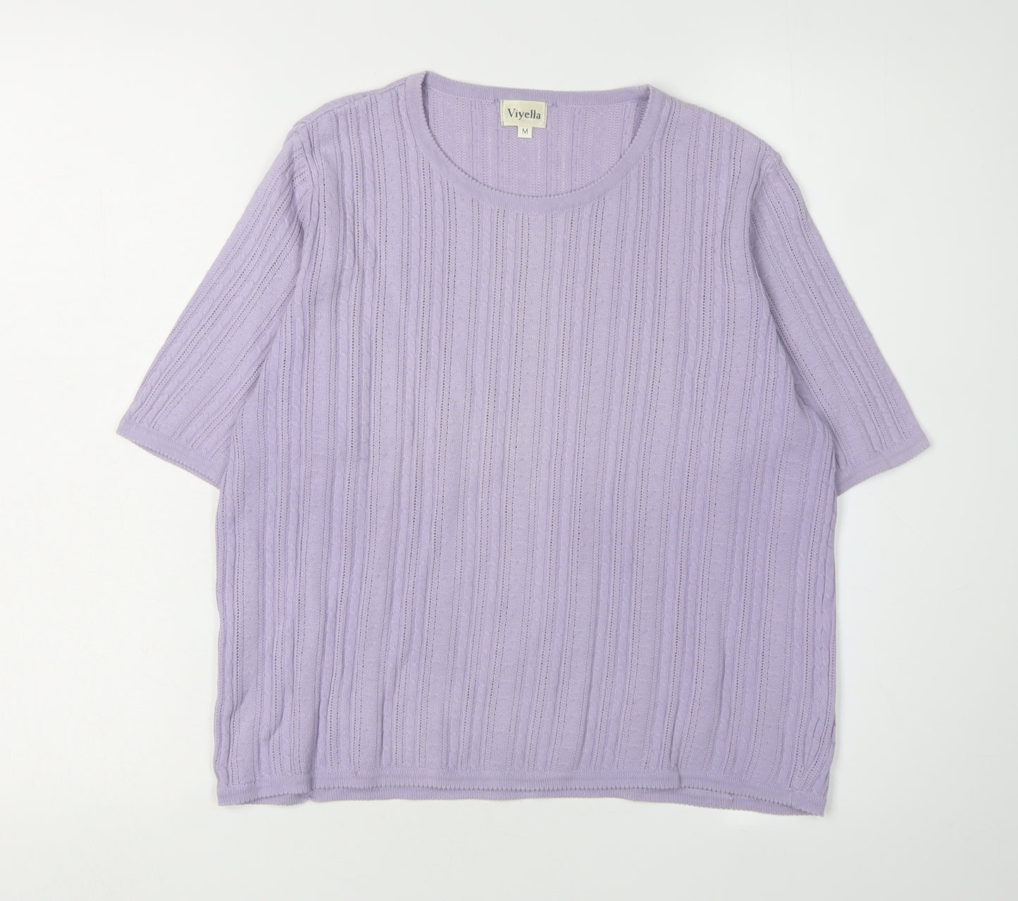Viyella Women's Purple Cable-Knit Crew Neck Jumper M