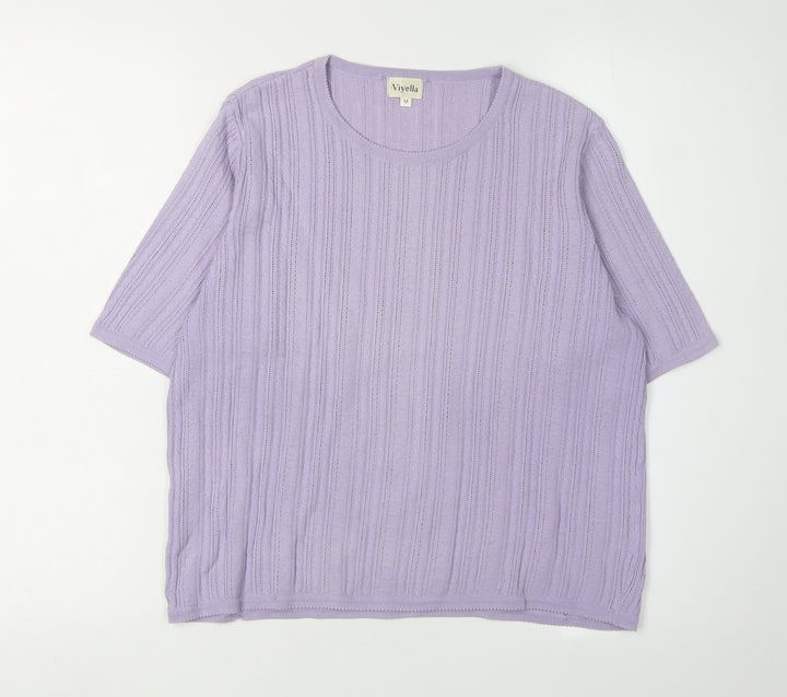 Viyella Women's Purple Cable-Knit Crew Neck Jumper M
