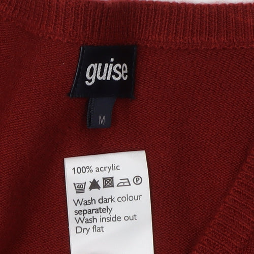 Guise Men's Red V-Neck Acrylic Pullover Jumper, M