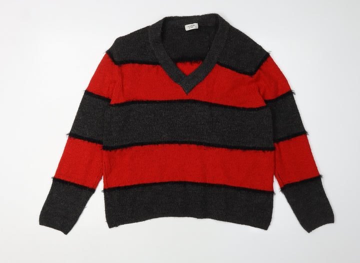 JACQUELINE de YONG Women's Black Red V-Neck Pullover S