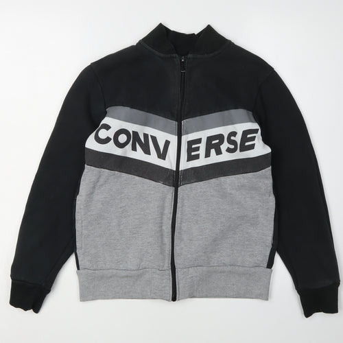 Converse Boys' Black Grey Full Zip Hoodie, Size L, Logo Sportswear