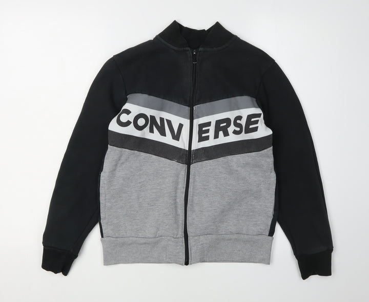 Converse Boys' Black Grey Full Zip Hoodie, Size L, Logo Sportswear