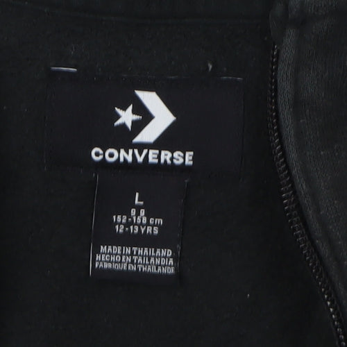Converse Boys' Black Grey Full Zip Hoodie, Size L, Logo Sportswear