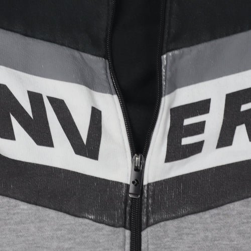 Converse Boys' Black Grey Full Zip Hoodie, Size L, Logo Sportswear