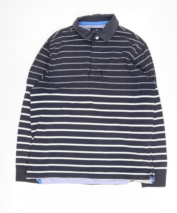Blue Harbour Men's Black M Striped Long Sleeve Polo