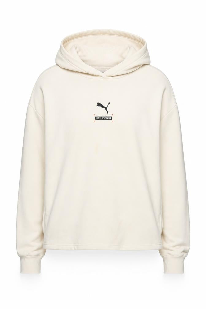 Front view of Puma Beige unisex adults m pullover hoodie