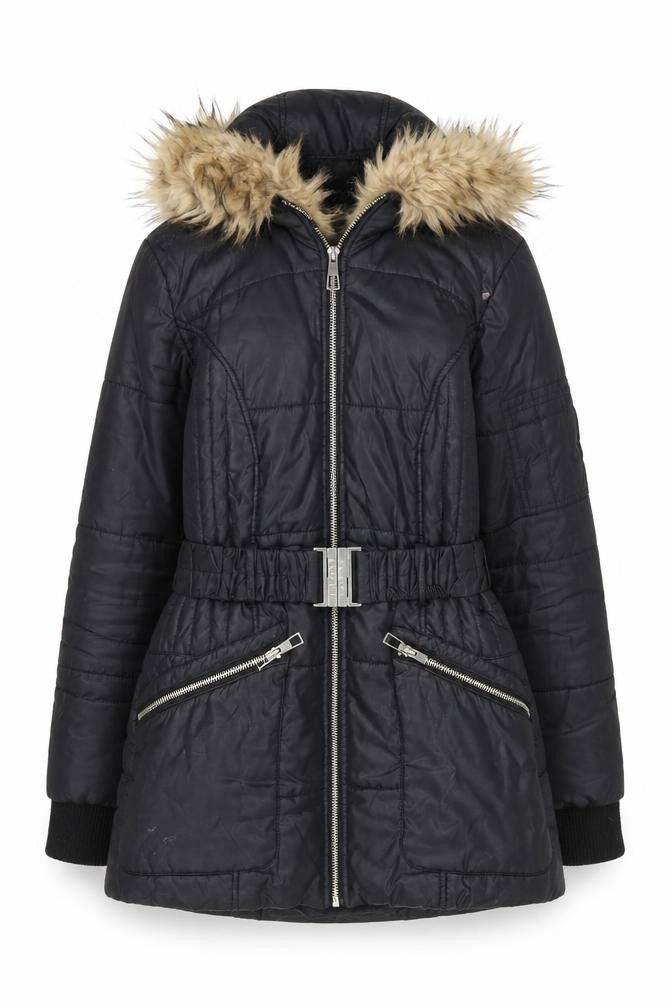 Front view of Lipsy London Women's Black Puffer Jacket, size 12