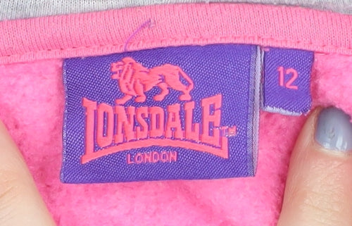 Lonsdale Women's Pink Hooded Full Zip Hoodie Size 12