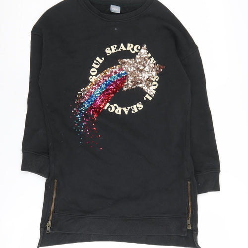 Next Girls Black Graphic Sequin Sweatshirt 8 Years