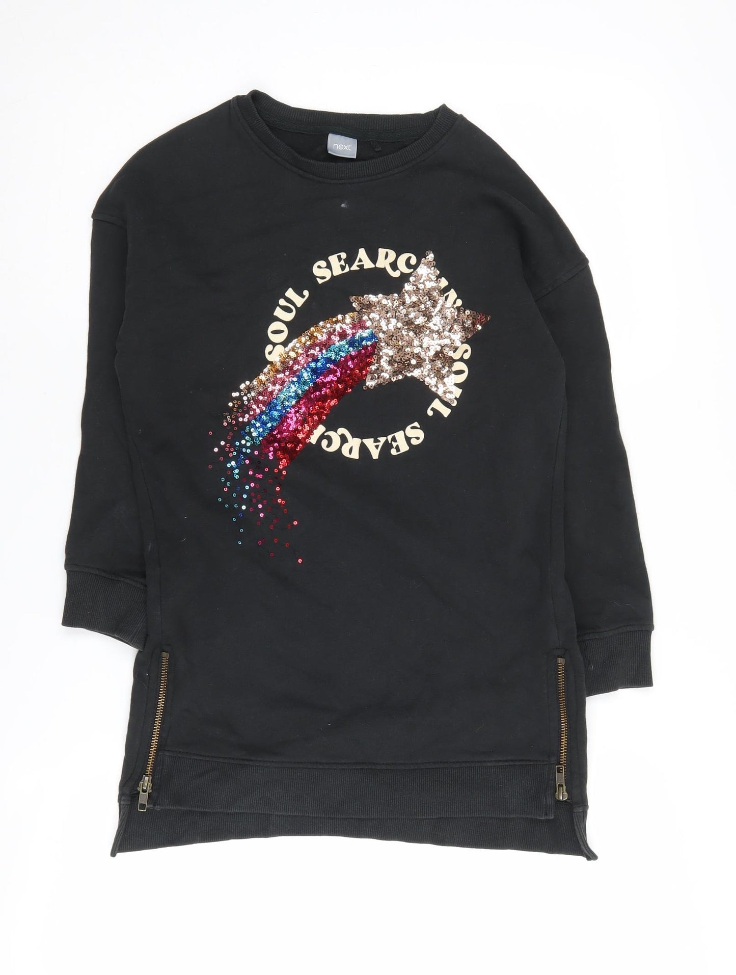 Next Girls Black Graphic Sequin Sweatshirt 8 Years