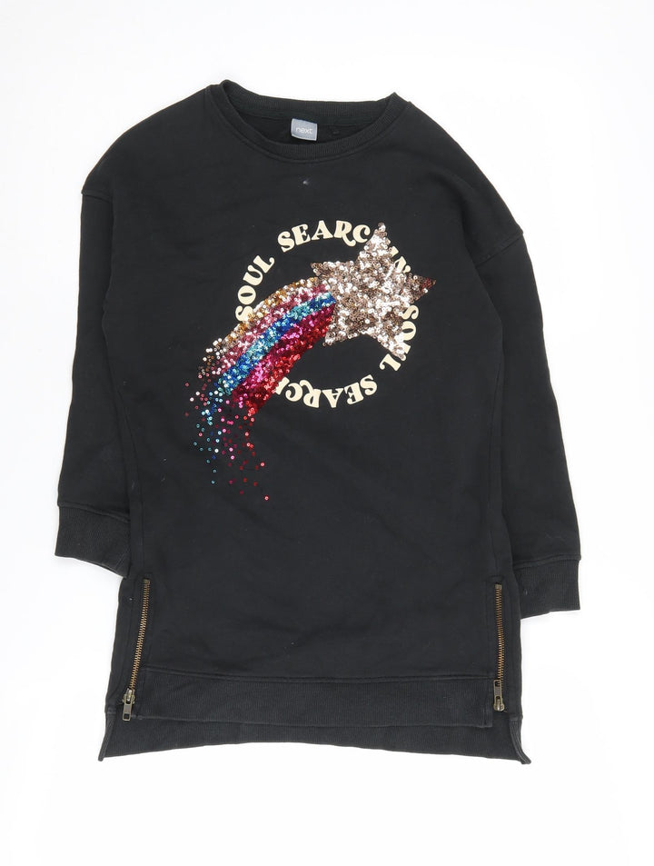 Next Girls Black Graphic Sequin Sweatshirt 8 Years