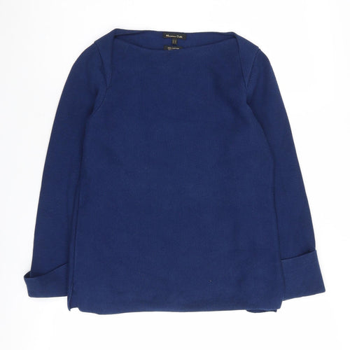 Massimo Dutti Women's Blue Boat Neck Jumper 2XS
