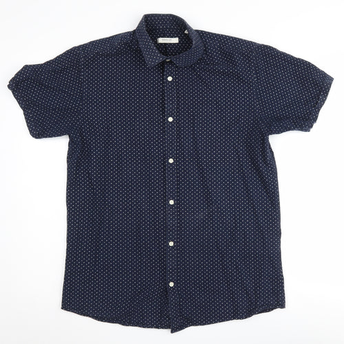 Jack & Jones Men's Blue Polka Dot Short Sleeve Shirt L