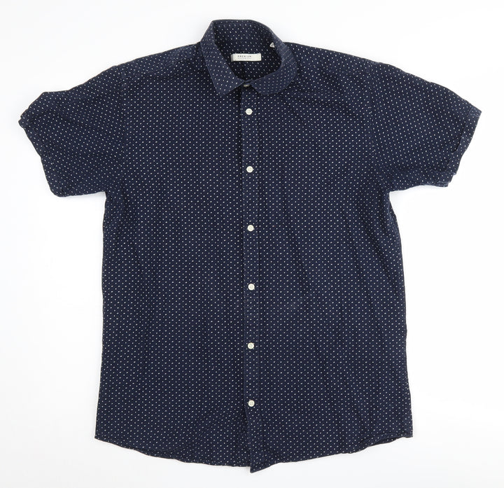 Jack & Jones Men's Blue Polka Dot Short Sleeve Shirt L