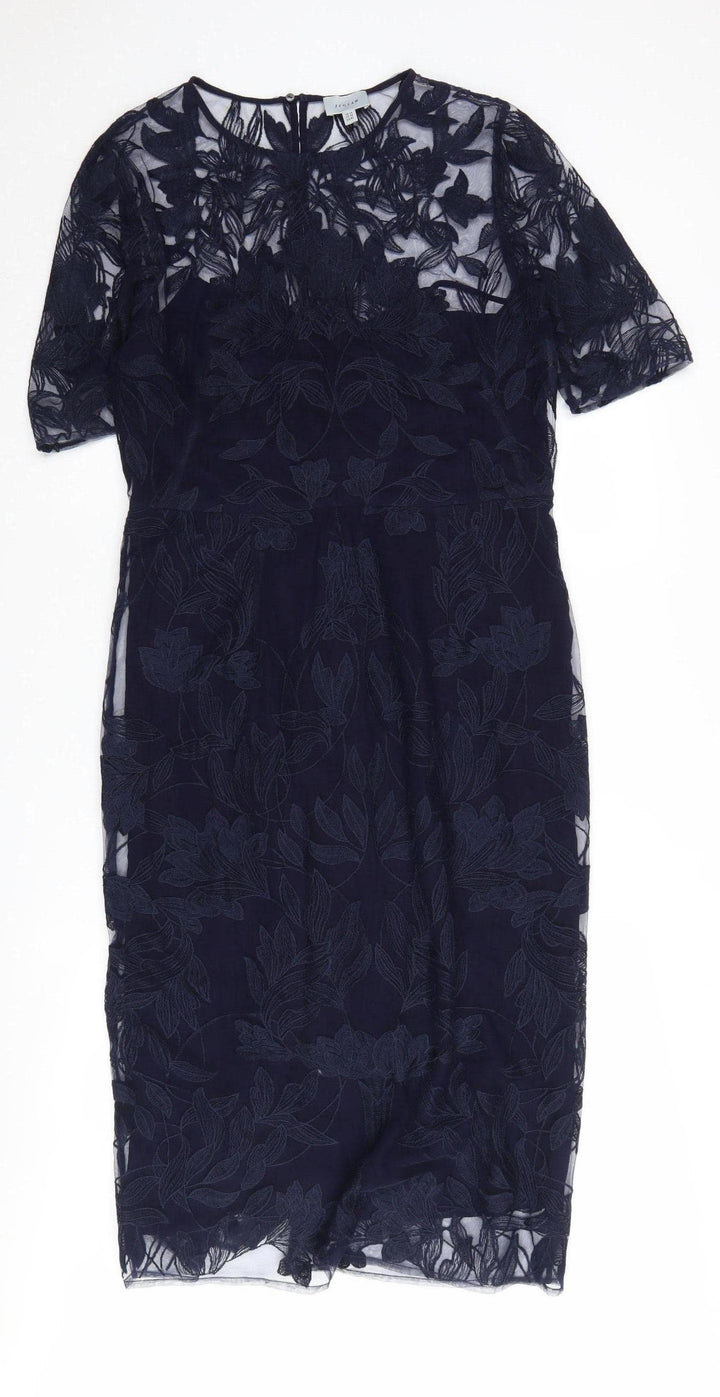 Jigsaw Blue Floral Sheath Women's Dress Size 14