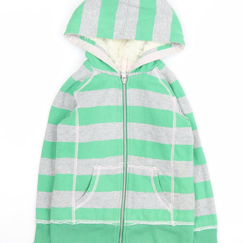 Mini Boden Boys Green & Grey Striped Full Zip Hoodie 5-6 Years