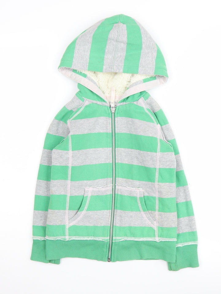 Mini Boden Boys Green & Grey Striped Full Zip Hoodie 5-6 Years