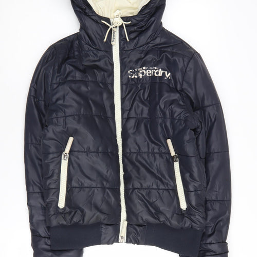 Superdry Women's Black Puffer Jacket M Hooded Casual