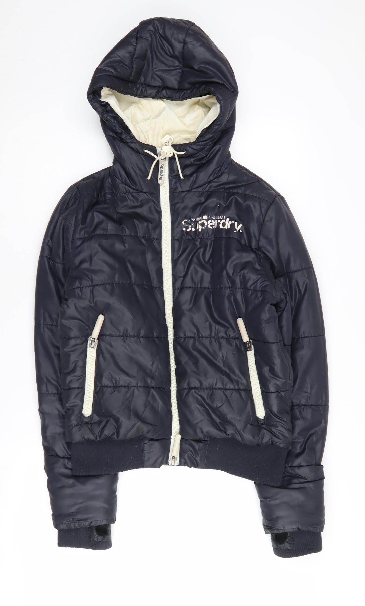 Superdry Women's Black Puffer Jacket M Hooded Casual