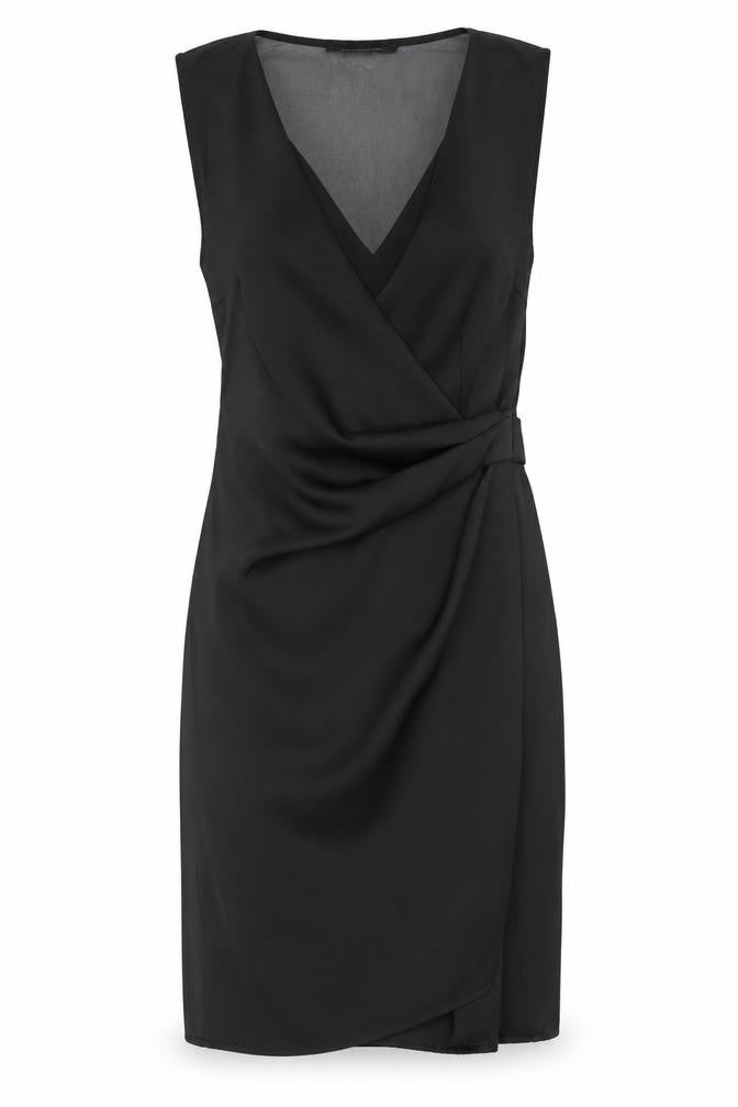Front view of AllSaints Women's Black Wrap Dress, size 6