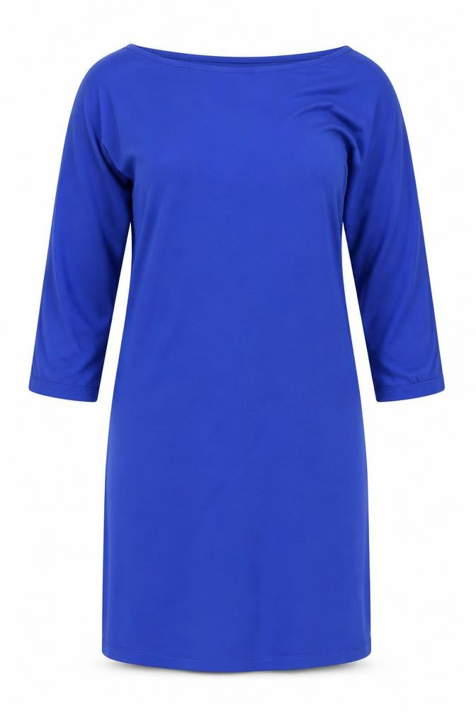 Jaeger Women's Blue 3/4 Sleeve Boat Neck Dress