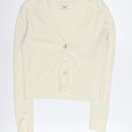 Jacqueline de Yong Women's Ivory V-Neck Cardigan L