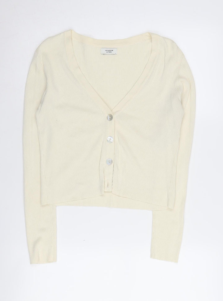 Jacqueline de Yong Women's Ivory V-Neck Cardigan L